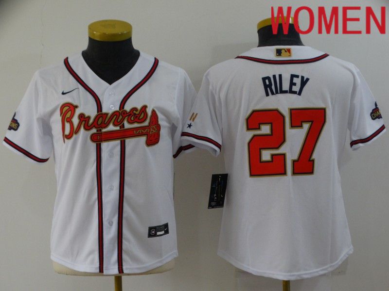 Women Atlanta Braves 27 Riley White Gold Game Nike 2022 MLB Jersey